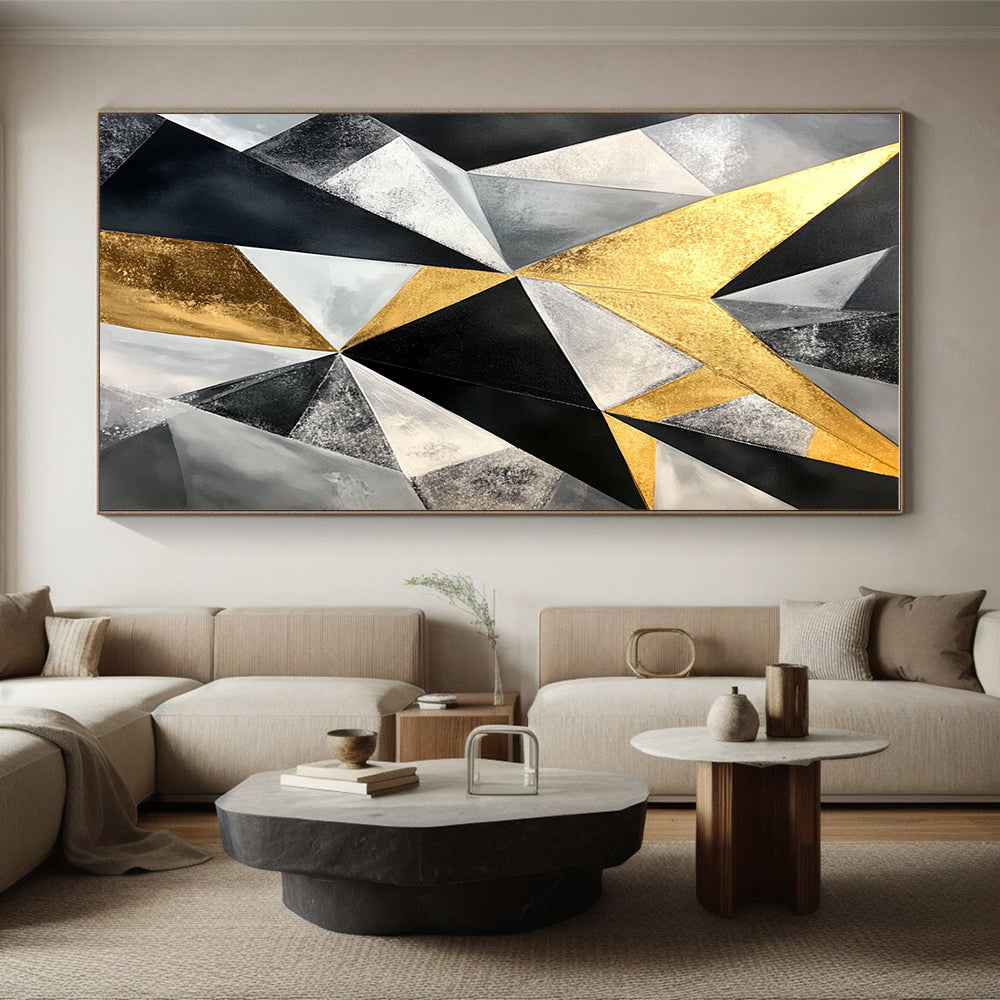 Geometric Gold - Silver Abstract Painting with Luxurious Symmetry WINK446