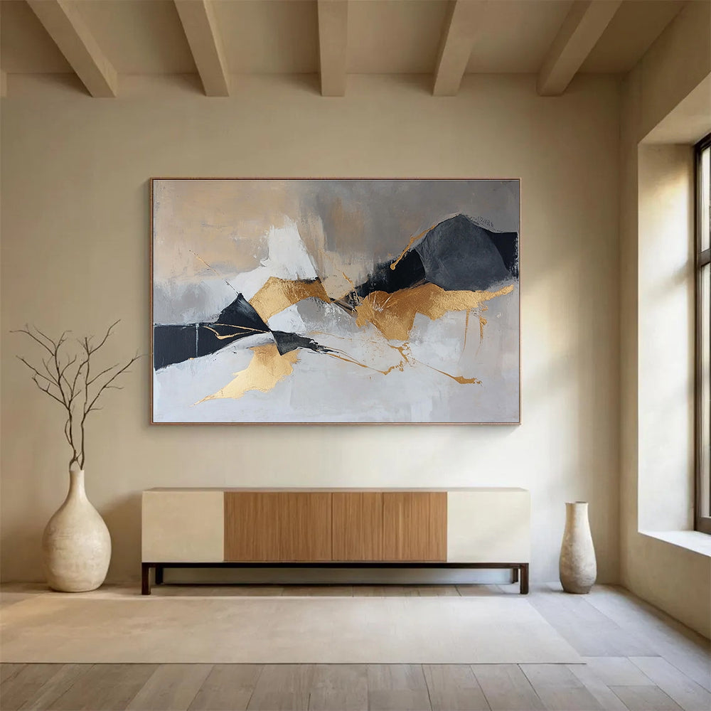 Gold and Gray Abstract Painting with Bold Shapes ABS275