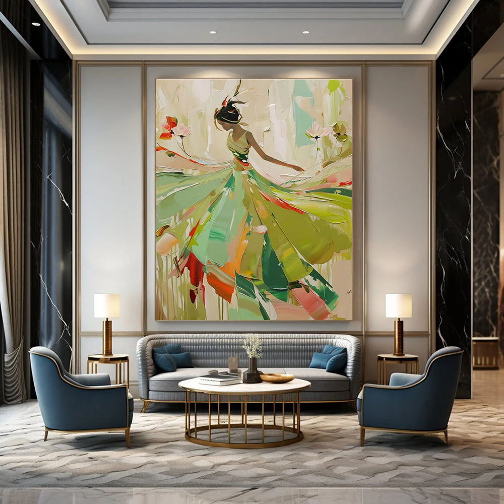 Dancing Lady in Green Abstract Painting for Art - Themed Ballrooms HENG082