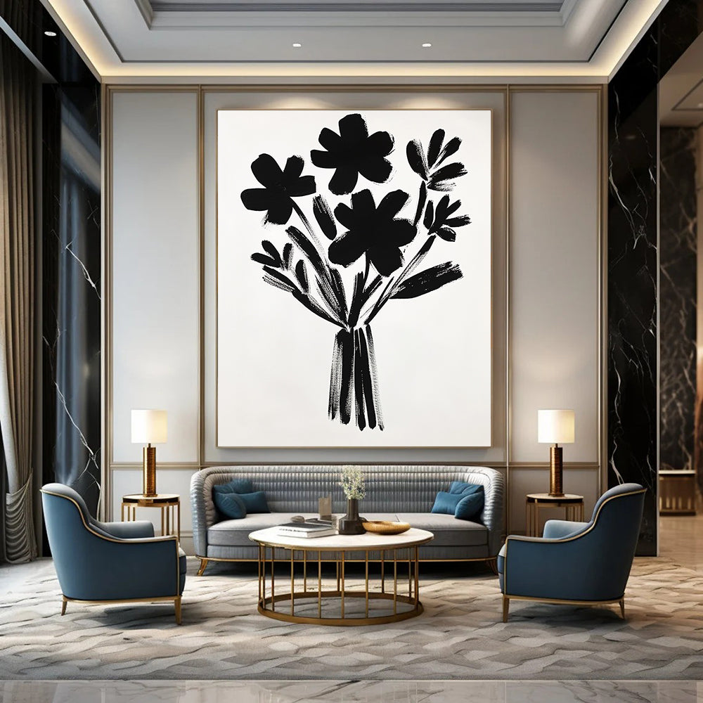 Black Flower Bunch Silhouette Abstract Painting GAB0044