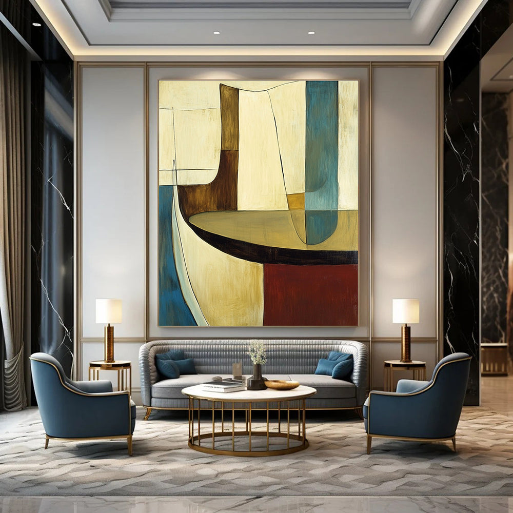 Neutral Toned Abstract Shapes Painting for Contemporary Office Spaces GAB1157