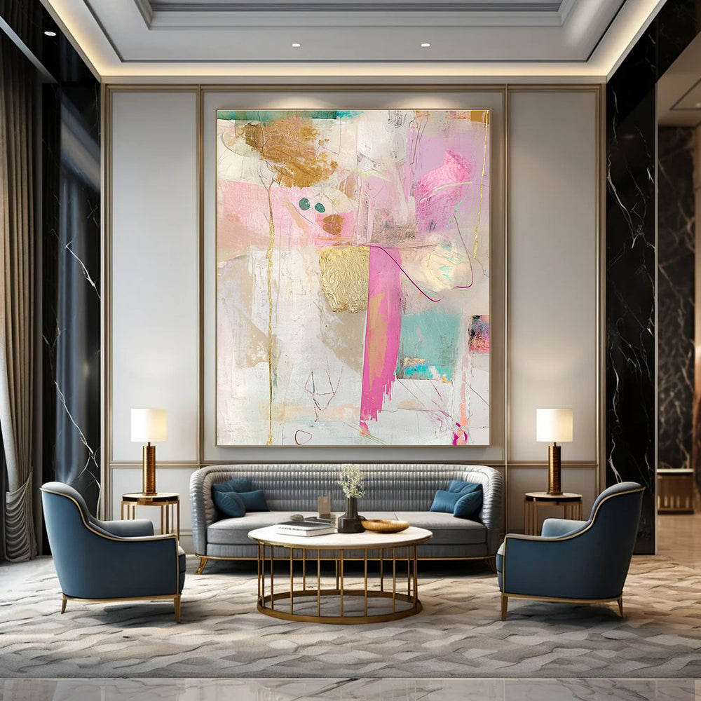 Pink and Gold Collage Luxe Mixed Media Abstract Painting GAB0251