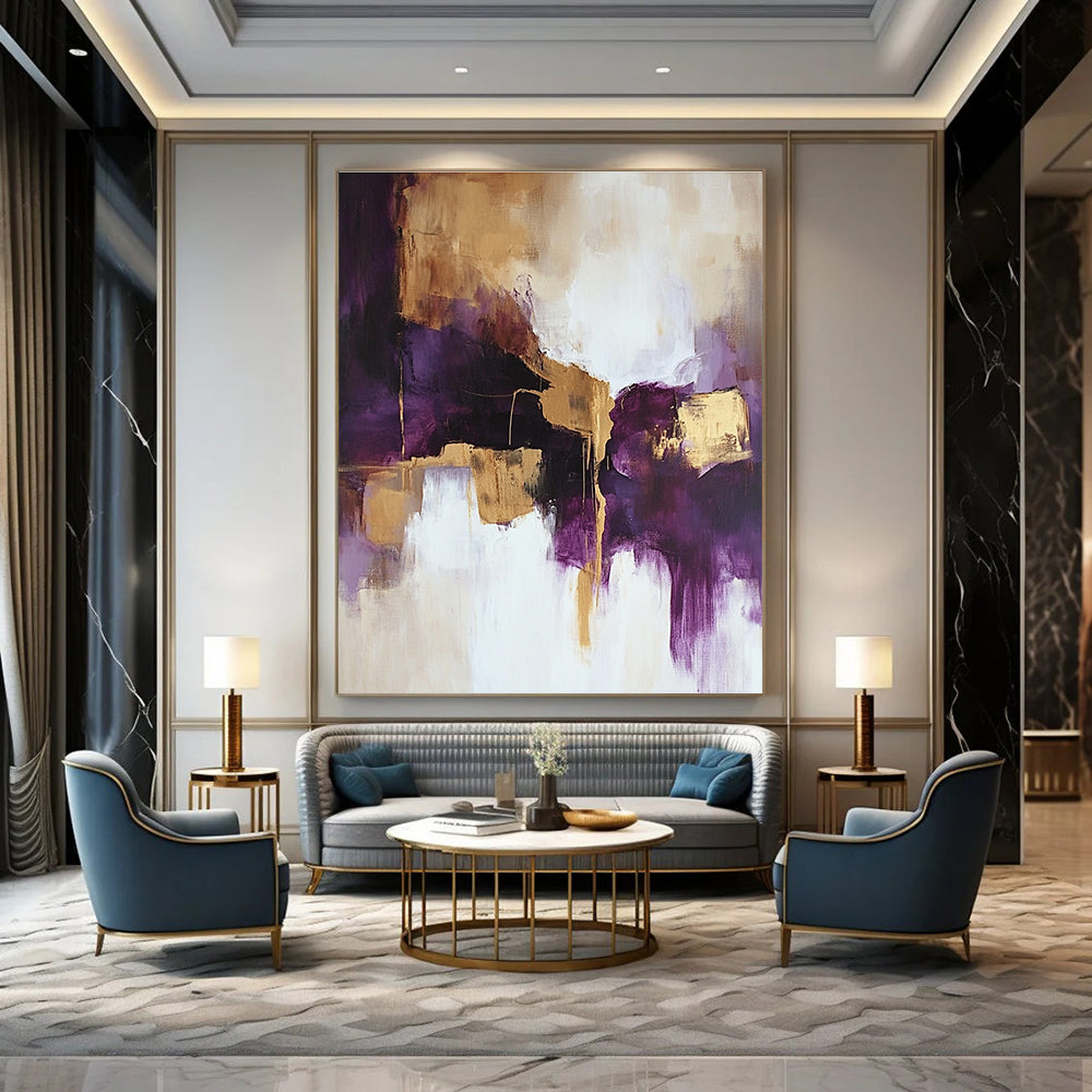 Purple and Gold Abstract Painting for Luxurious Dining Rooms GAB0810
