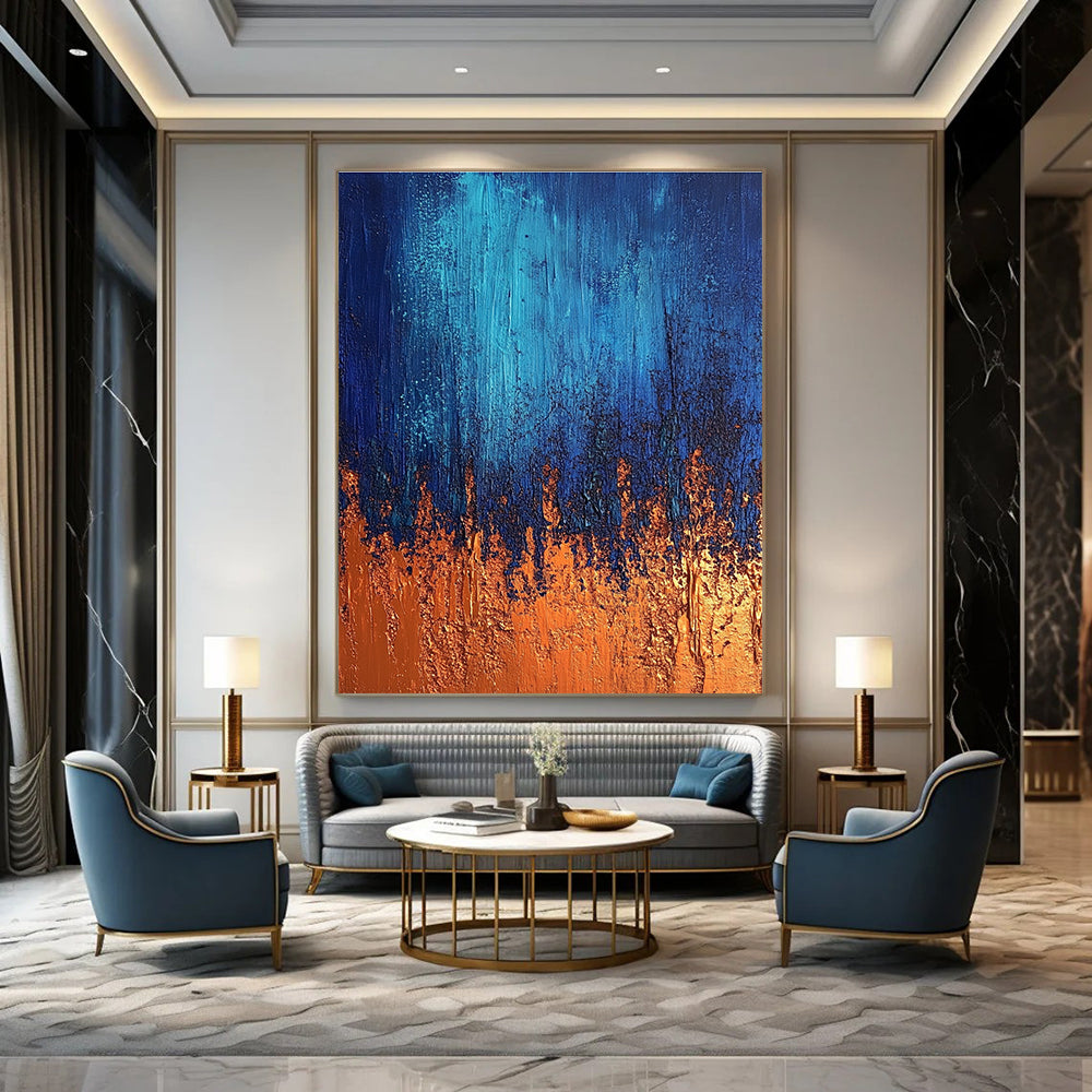 Blue and Orange Abstract Painting for Contemporary Office Break Rooms GAB1182