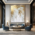 Gold - White Abstract Drip Painting for Modern Minimalist Offices HENG074