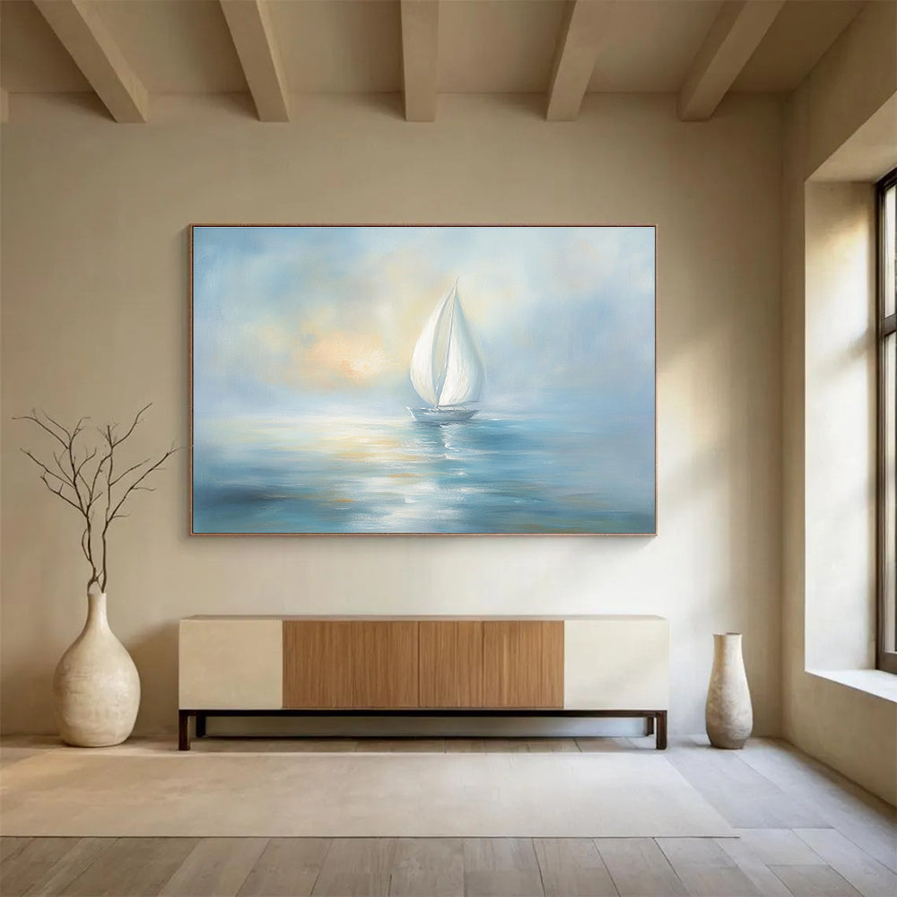 Calm Sea Sailboat Serenity Abstract Painting ABS138