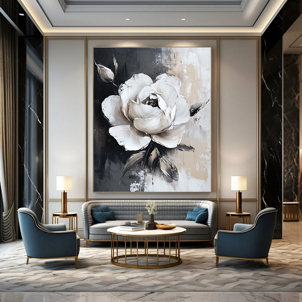 Textured White Rose Abstract Painting for Romantic - Themed Bedrooms GAB1011