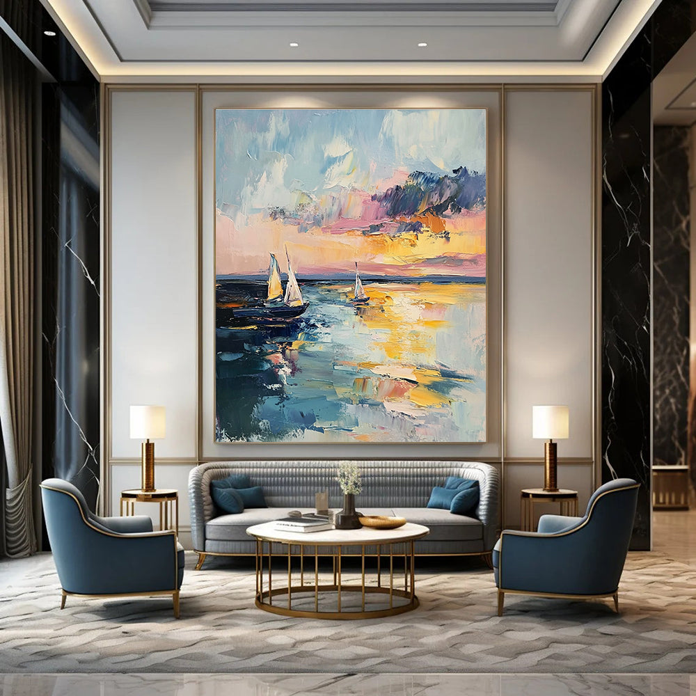Impressionistic Seaside Sunset Painting with Vivid Colors GAB0105