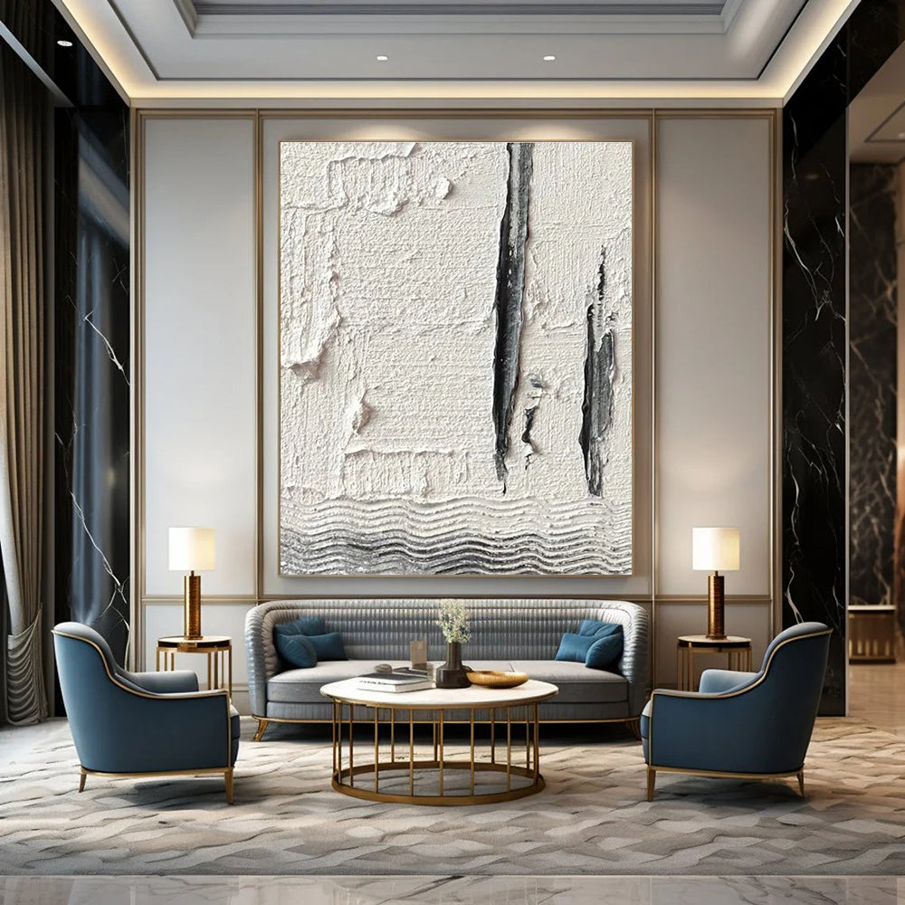 Gray - White Textured Fragment Abstract Painting for Industrial - Chic Spaces HENG371