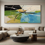 Blue Green Black Abstract Painting with Energetic Lines WINK619