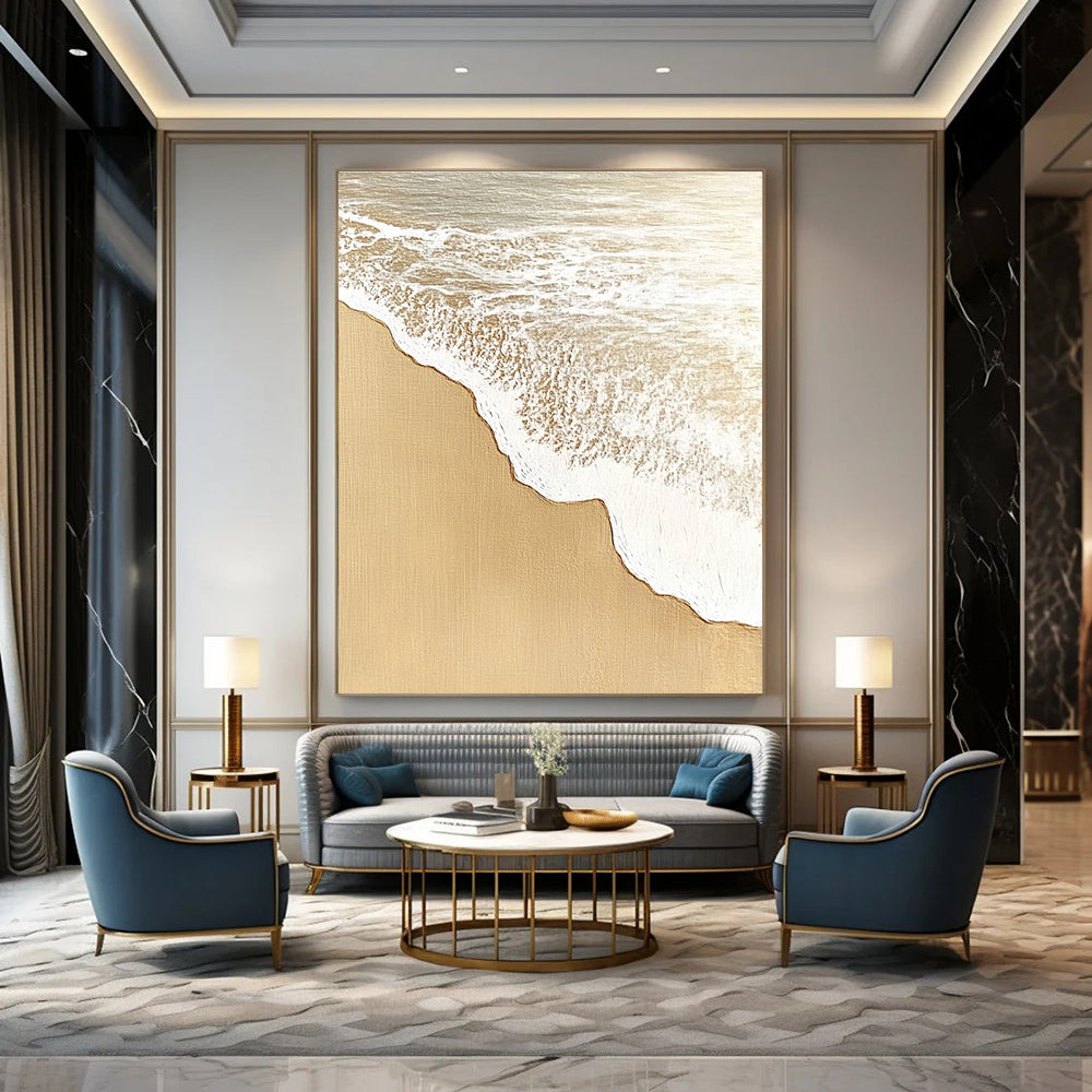 Sandy Beach with White Waves Abstract Painting with Coastal Charm GAB0077