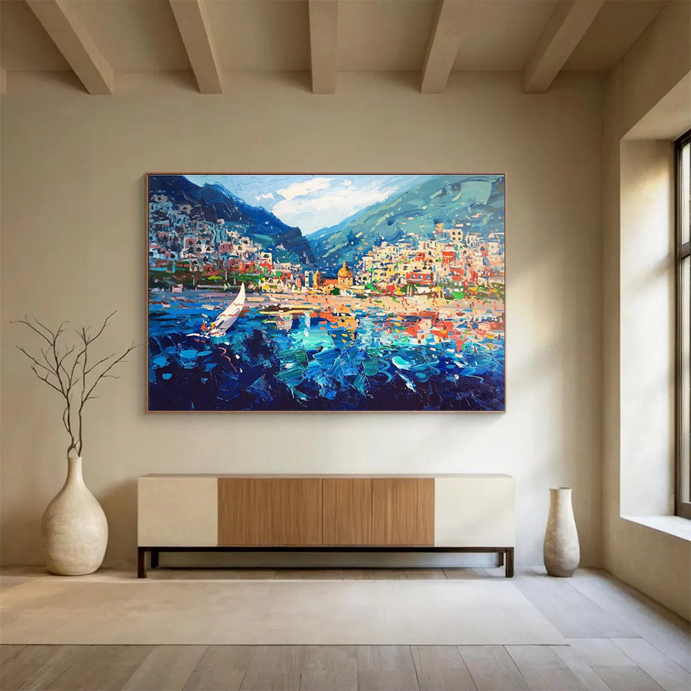 Coastal Town Sail Abstract Painting for Yacht Club Dining Rooms YHT439
