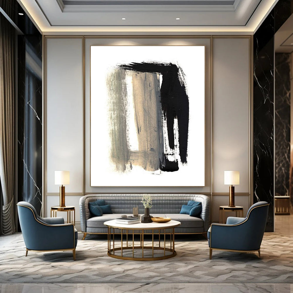 Black - Gray Abstract Brushstrokes Painting for Edgy Urban Lofts HENG157