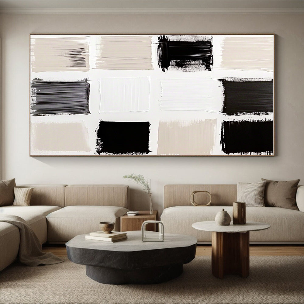 Beige and Black Blocks Abstract Painting with Subtle Contrast WINK112
