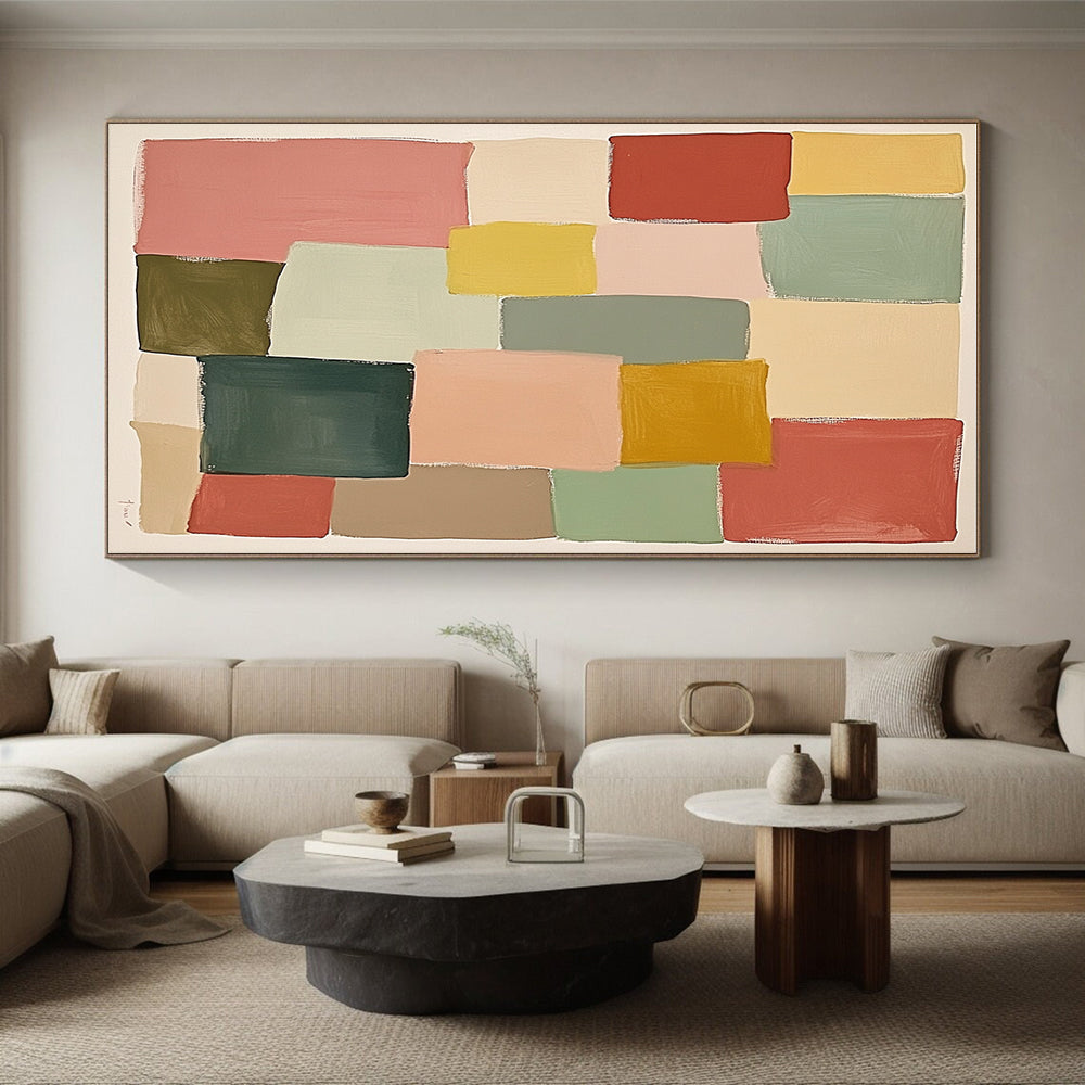 Pastel Geometric Squares Abstract Painting with Cheerful Simplicity WINK278