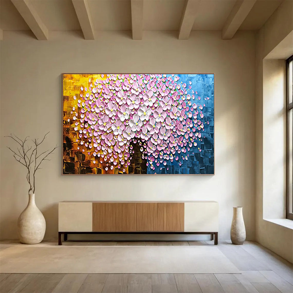 Pink Blossom Tree Abstract Painting for Romantic Bedroom Retreats YHT231
