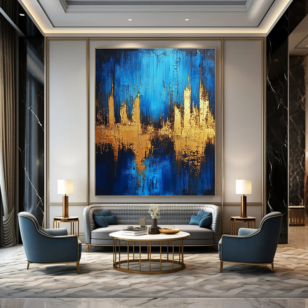 Blue and Gold Abstract Painting for Luxury - Styled Residences GAB1058