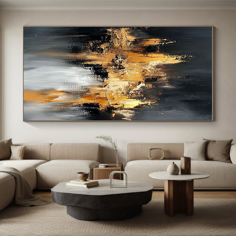Black Gold Abstract Cityscape Painting with Metallic Highlights WINK643