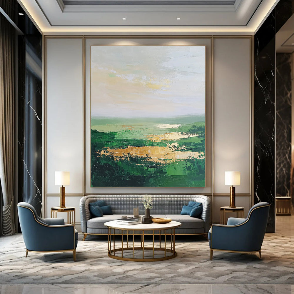 Green Horizon Abstract Painting for Nature - Lover’s Cafes GAB1304