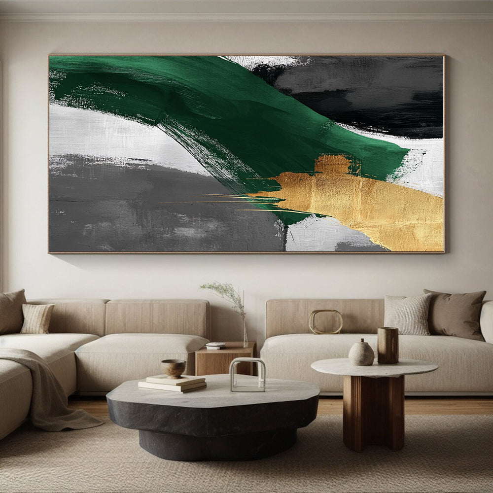 Green and Gold Abstract Painting with Bold Brushstrokes WINK850