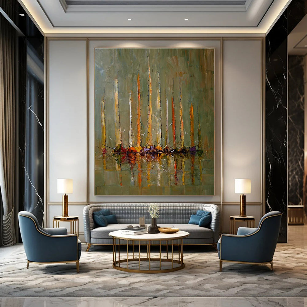 Sailboats on Calm Water Abstract Painting for Nautical - Inspired Spaces HENG330