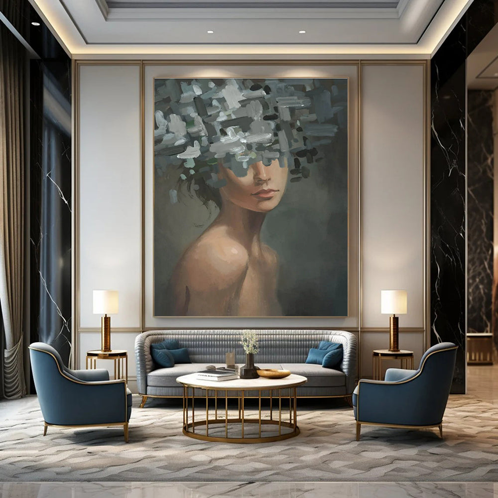 Woman with Fragmented Floral Head Painting for Thought - Provoking Spaces HENG328