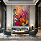 Textured Floral Abstraction Painting for Vibrant Living Spaces HENG430