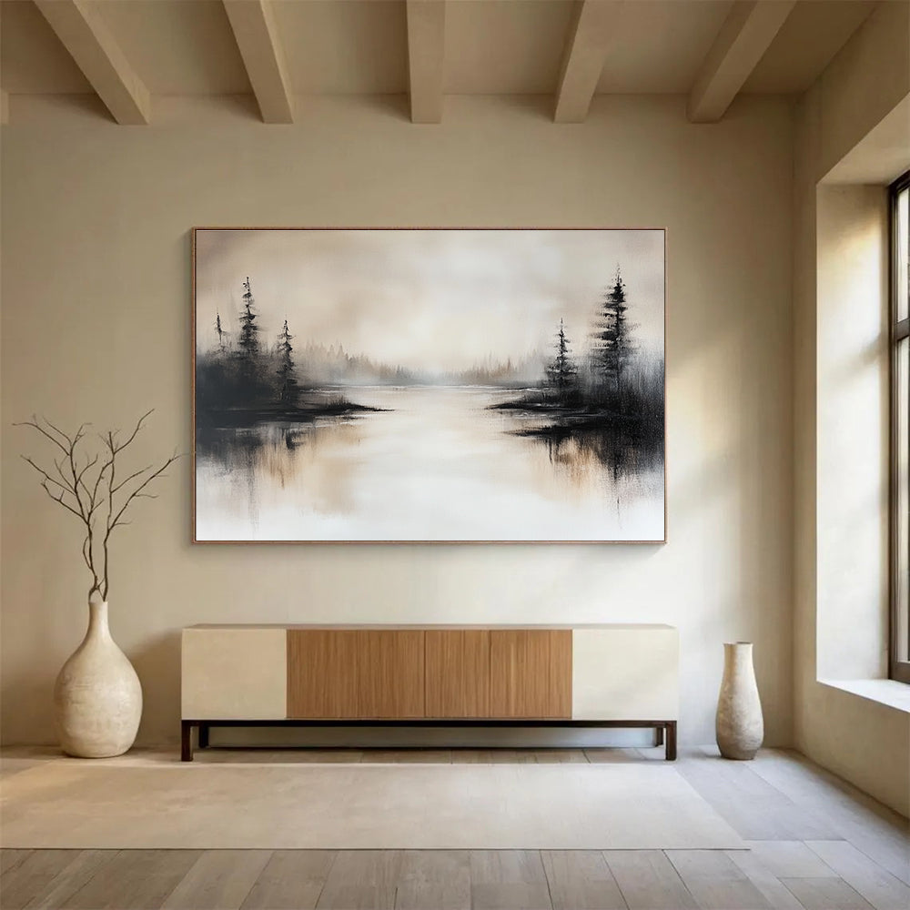 Misty Lake Abstract Landscape Painting ABS213
