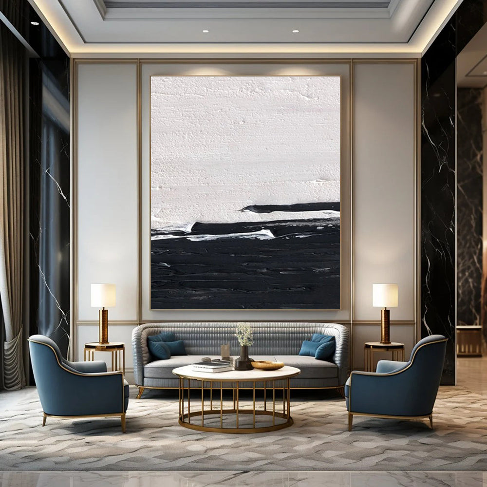 Black - White Horizontal Abstract Painting for Industrial - Chic Lofts HENG402