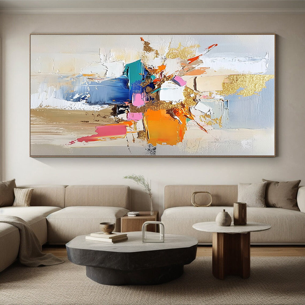 Colorful Block Gold Abstract Painting with Bold Creativity WINK469