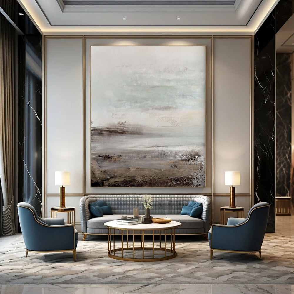 Neutral - Toned Landscape Abstract Painting for Serene Bedrooms HENG153