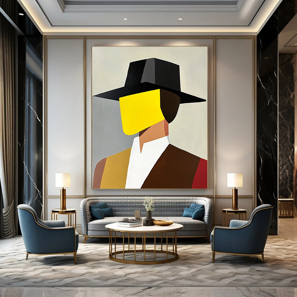 Geometric Hat Portrait Abstract Painting of Colorful Modernity GAB0219
