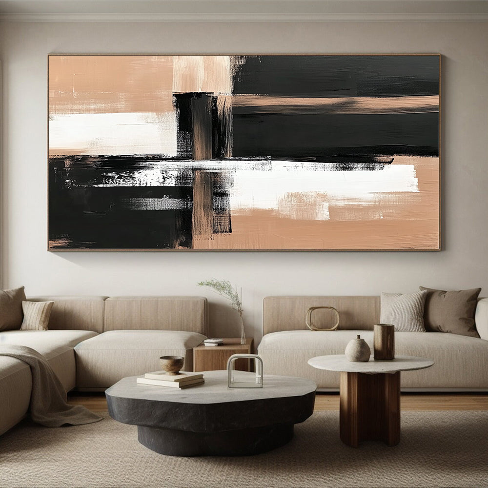 Black and Beige Abstract Painting with Bold Brushstrokes WINK861