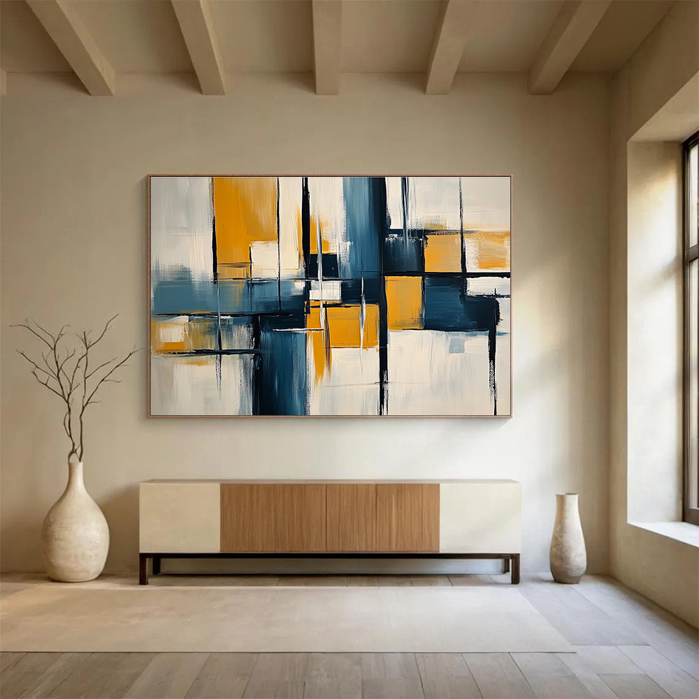 Blue, Yellow, and Black Abstract Painting ABS588