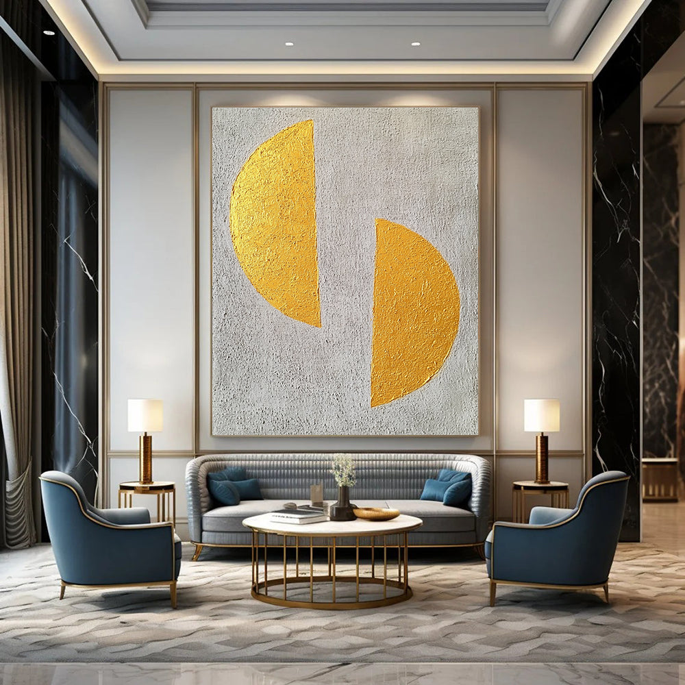 Gold and Gray Abstract Shapes Painting for Minimalist Offices GAB0818
