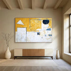 Yellow - Dominant Geometric Abstract Painting with Bright Cheerful Compositions ABS550