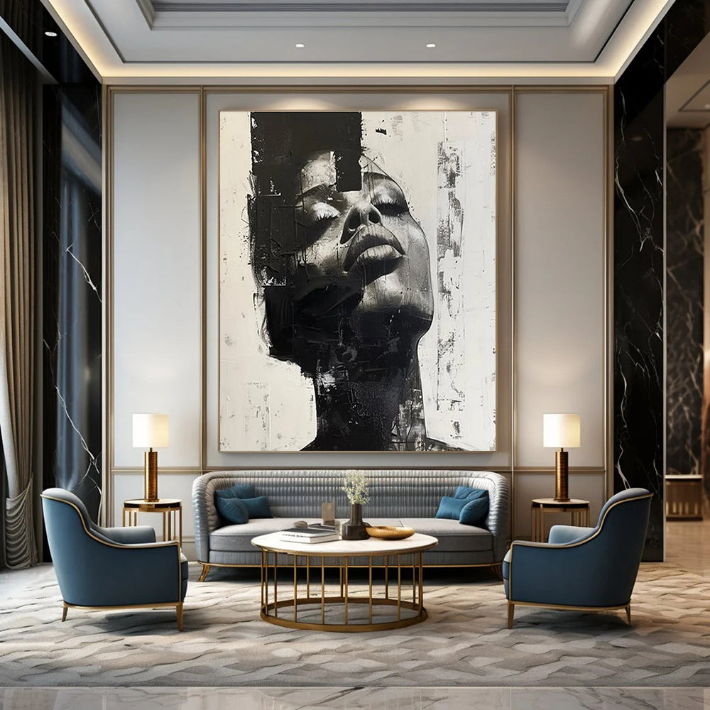 Black - White Abstract Portrait Painting for Edgy Urban Art Galleries HENG139