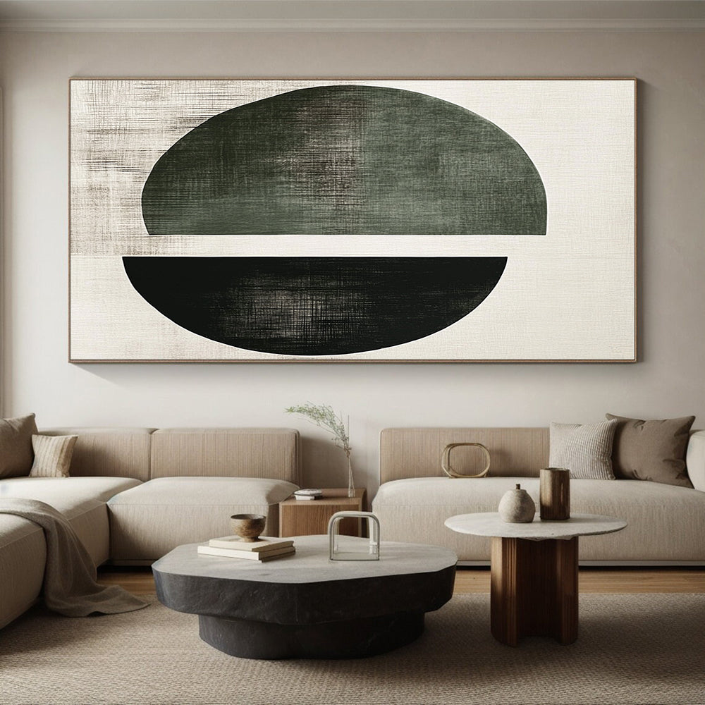 Split Circle Shapes Abstract Painting with Minimalist Geometry WINK131