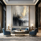 Moody Gray - Gold Abstract Painting for Sophisticated Lounges HENG067