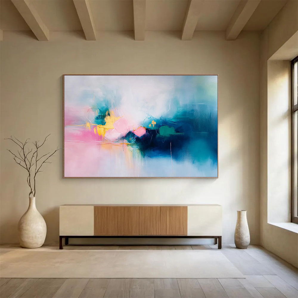 Dreamy Color Fusion Abstract Painting with Soft Blended Tones ABS541