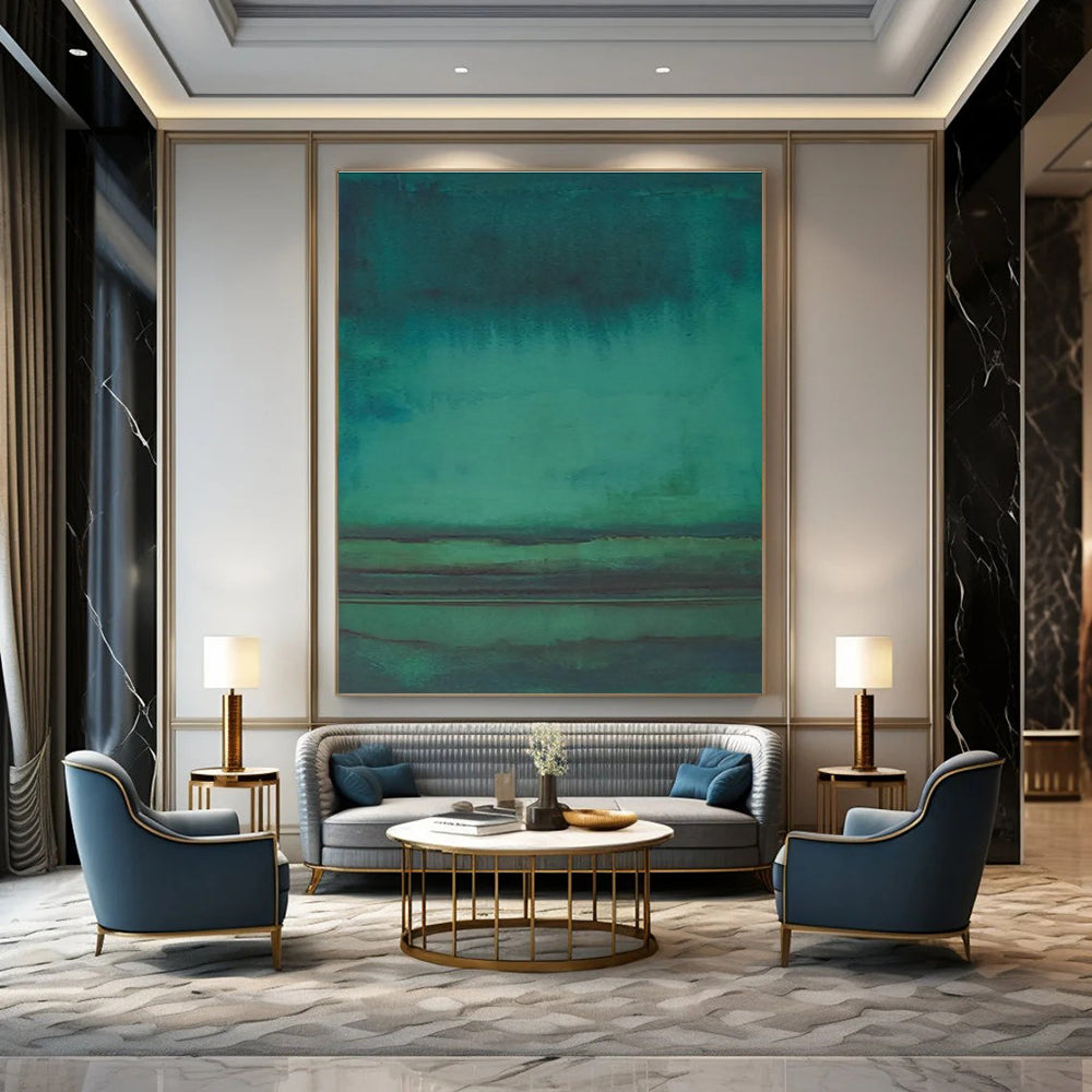 Teal Gradient Abstract Painting for Serene Spa Lounges HENG473