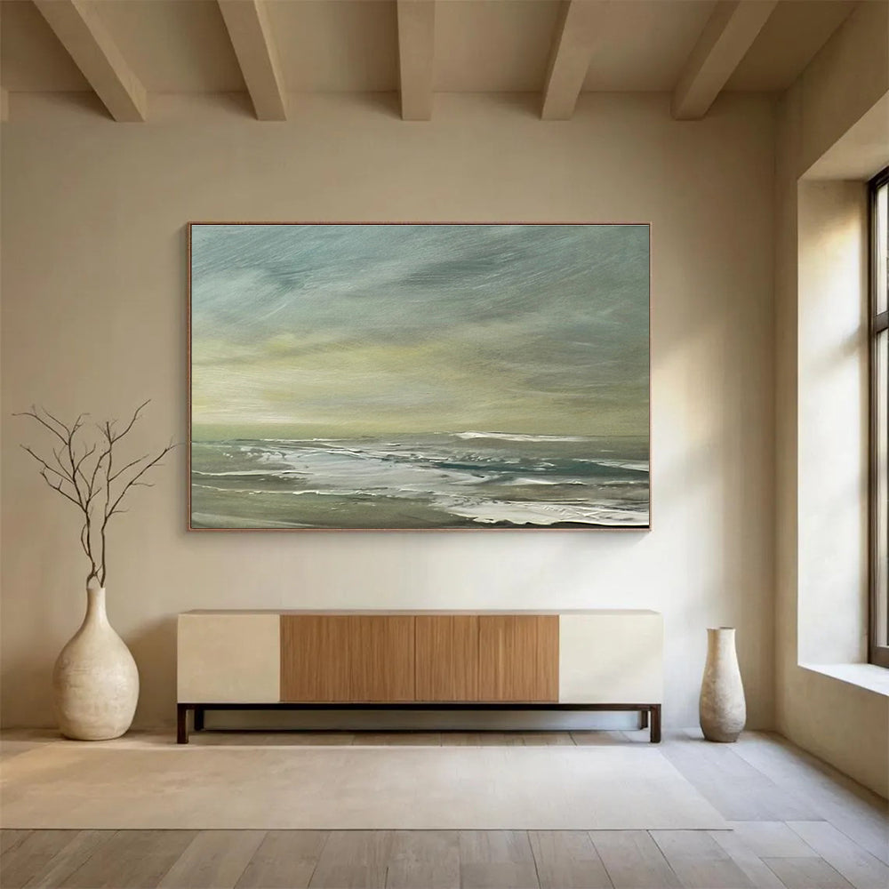 Greenish Sea Abstract Subtle Seascape Painting for Calm Interiors YHT026