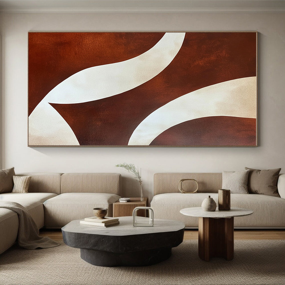 Brown and White Curves Abstract Painting with Elegant Flow WINK030
