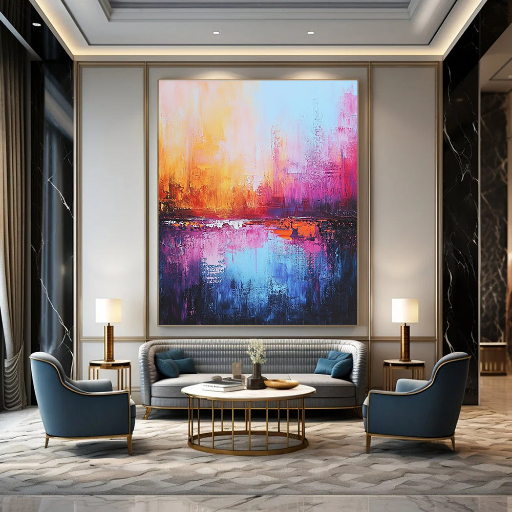 Colorful Cityscape Sunset Abstract Painting for Vibrant Rooftop Bars GAB0805