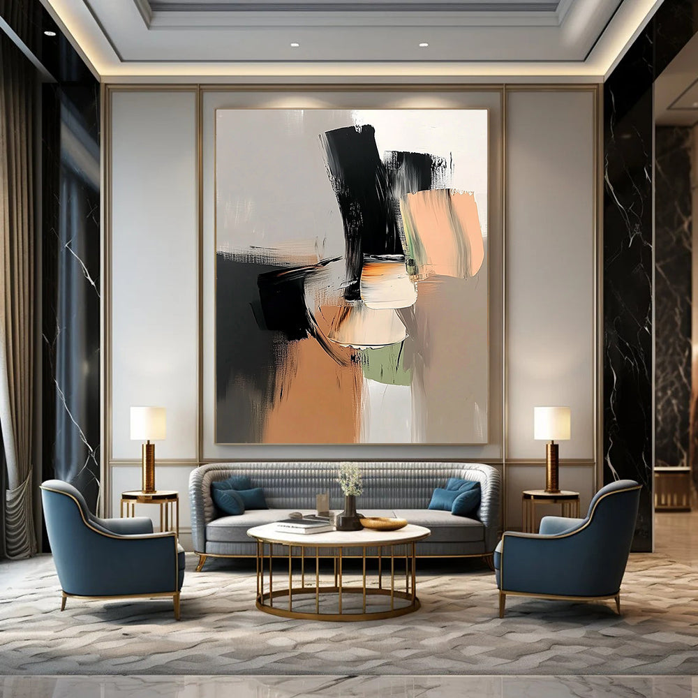 Black and Beige Abstract Painting for Minimalist - Themed Studies GAB1051