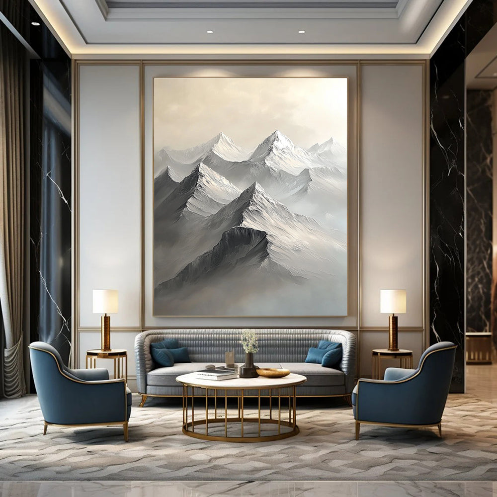 Monochrome Mountain Peaks - Serene Landscape Abstract Art GAB0411