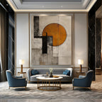 Geometric Abstract with Orange Circle Painting for Modern Offices GAB1131