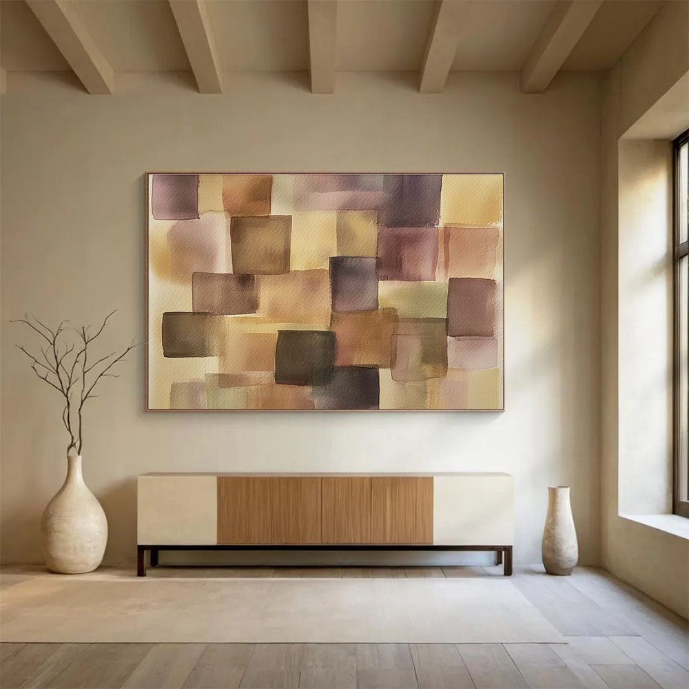Purple and Brown Squares 1 Abstract Painting with Harmonious Geometry ABS616