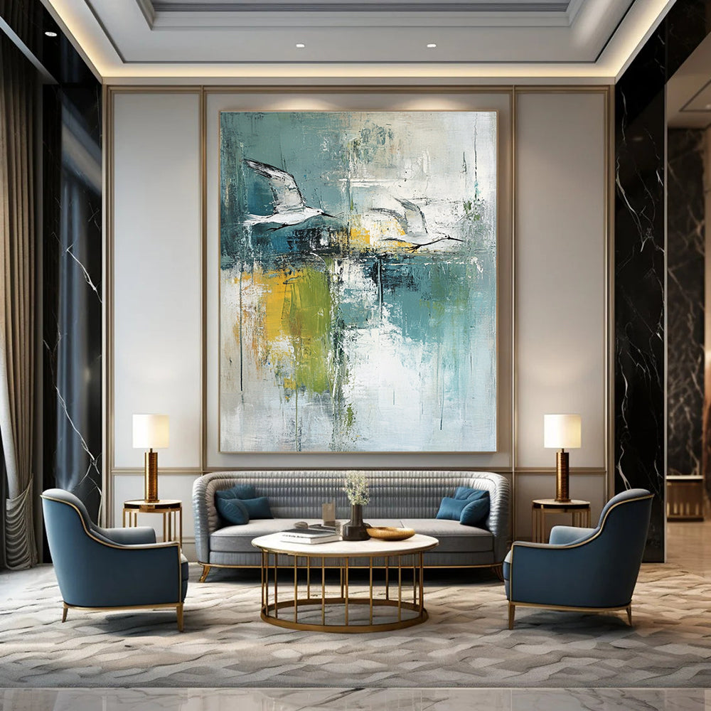 Flying Birds Abstract Painting for Coastal Cafes GAB0755