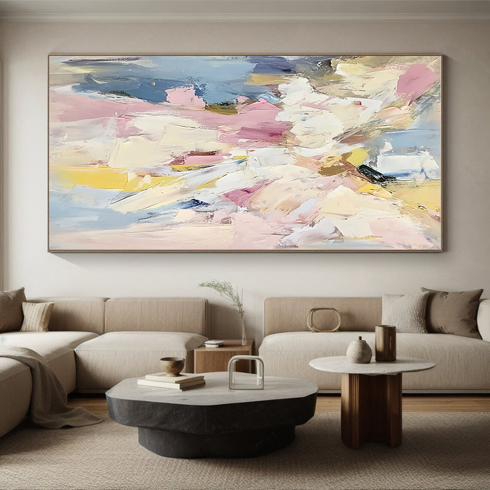 Pink Blue Yellow Abstract Painting with Cheerful Vibrancy WINK467